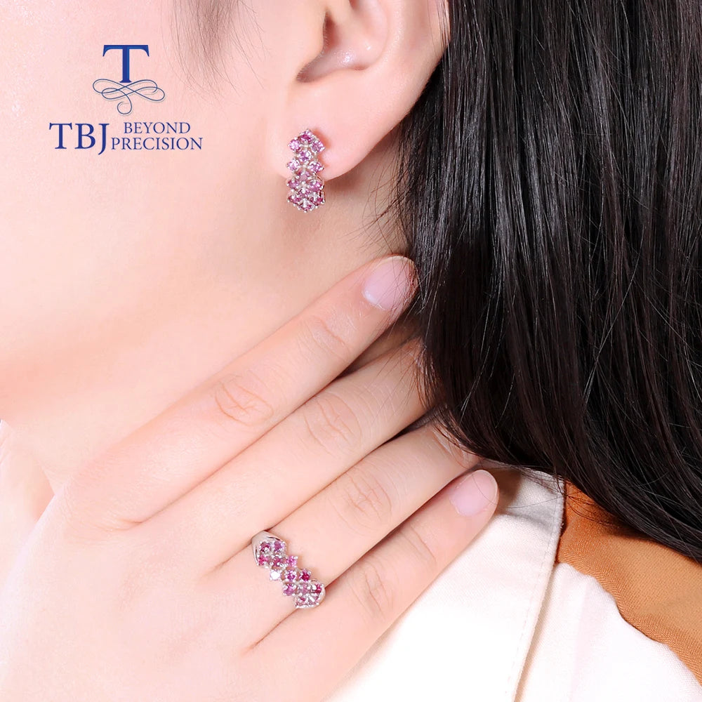Natural Rhodolite Garnet Light luxury design Ring Earrings Jewelry set Women 925 sterling Silver fine jewelry