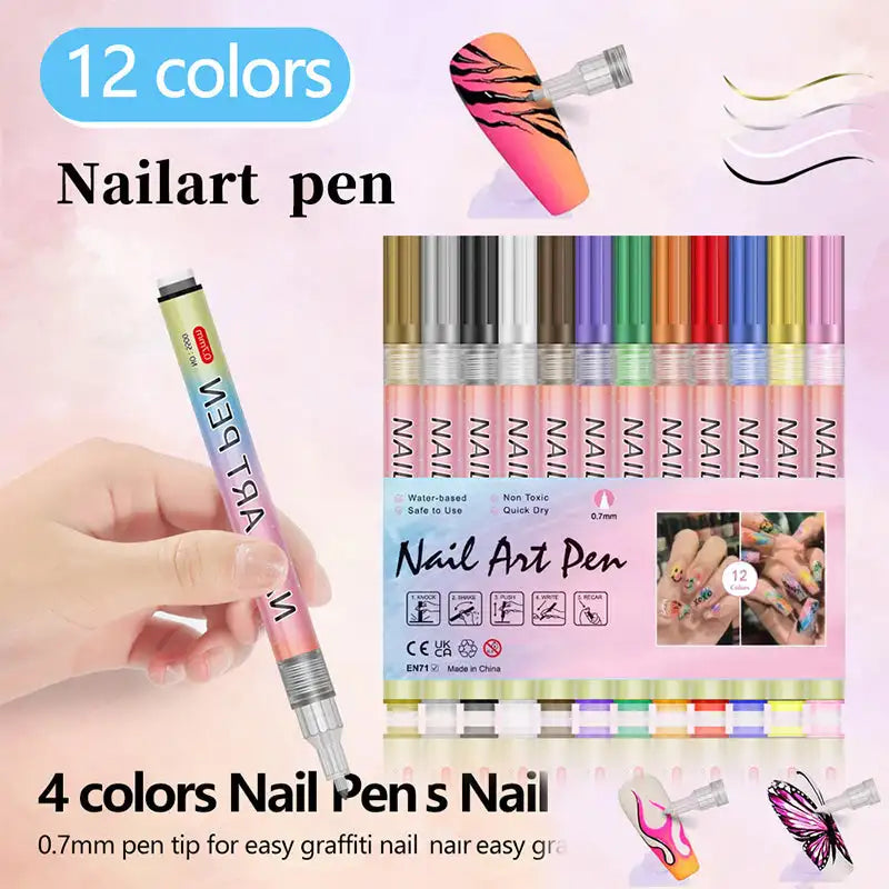 12-Color DIY Nail Art Pens Line Drawing and Detailing Tools for Nail Art Ideal for Manicure Nail Designs and DIY Nail Art Kit