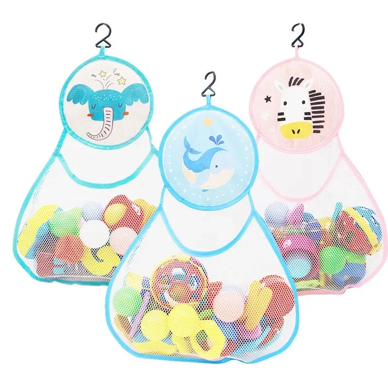 Bathroom Storage Baskets Hanging Storage Mesh Bag with Hook Cups Portable Baby Bath Toys Cute Duck Frog Organization Bags