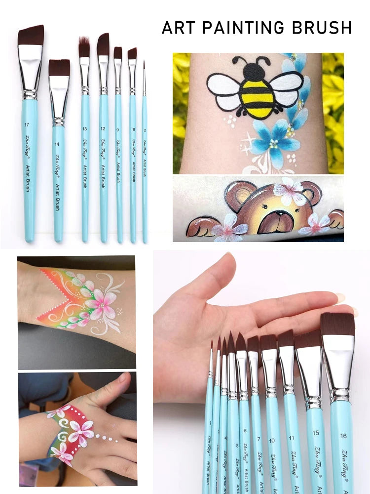 High Quality Face Body Paint Brushes Sky Blue Artist Watercolor Painting Makeup Brush Set For Kids