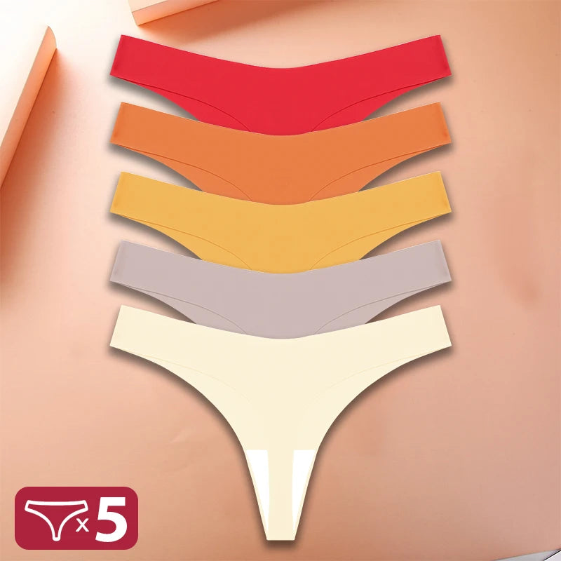 5Pcs/Set Sexy G-String Underwear Female T-back Intimates Lingerie Seamless Low Waist Underpants 10 Color Lady Bikini Panty XS-XL