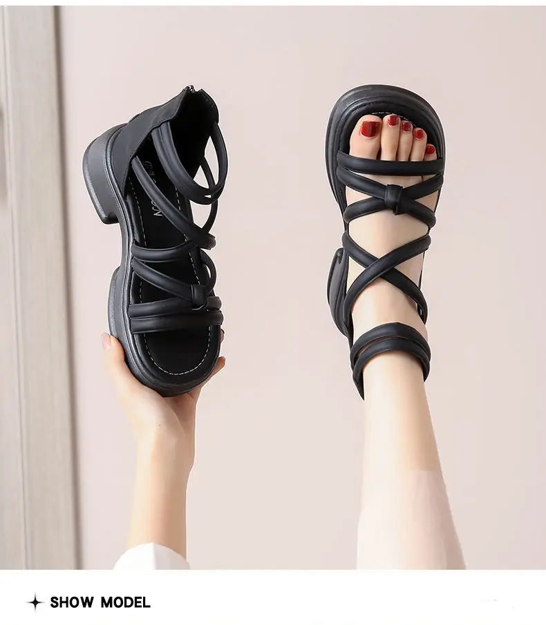 Summer Sandals New Fashion Simple Women's Shoes Breathable Non Slip Simple Roman Shoe Hollow Lightweight Retro 2025 Beach Shoes