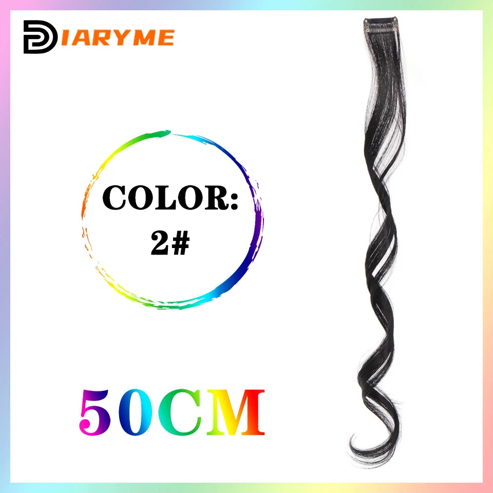 Colorful Hair Extensions Curly One Clip in Synthetic Long Hairpiece For Girls Women Kid Multi-colors Party Highlights Wig Piece