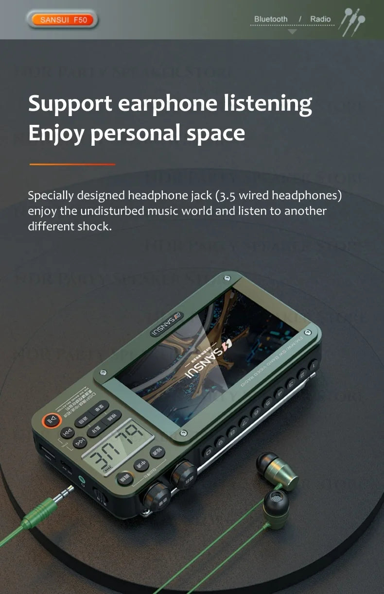 SANSUI Portable FM/MW/SW Radio 7-inch HD LED Display Radio Wireless Bluetooth Speakers Dual TF Card Slot MP4 Video Music Player