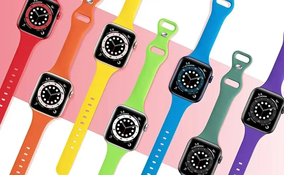 Thin Silicone Strap For Apple Watch 40mm 44mm 45mm 41mm 38mm 42mm Solid Color Strap Bracelet For IWatch Series 1 2 3 4 5 6 SE 7