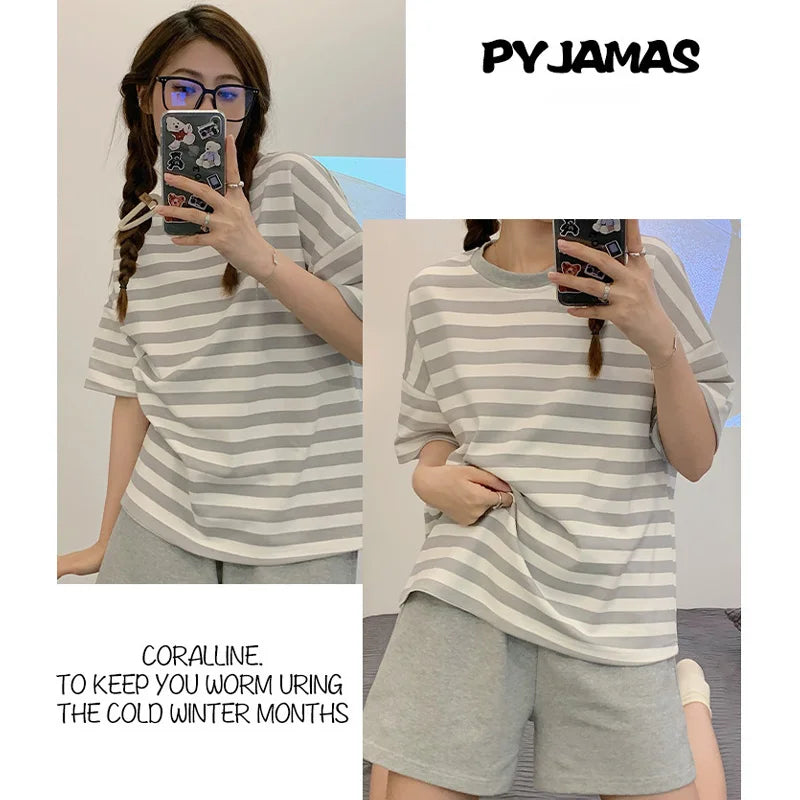 New Women's Pajamas Two-Piece Summer Thin Section Of Short-Sleeved Shorts Cute And Comfortable Milky Outwear Homewear Suit