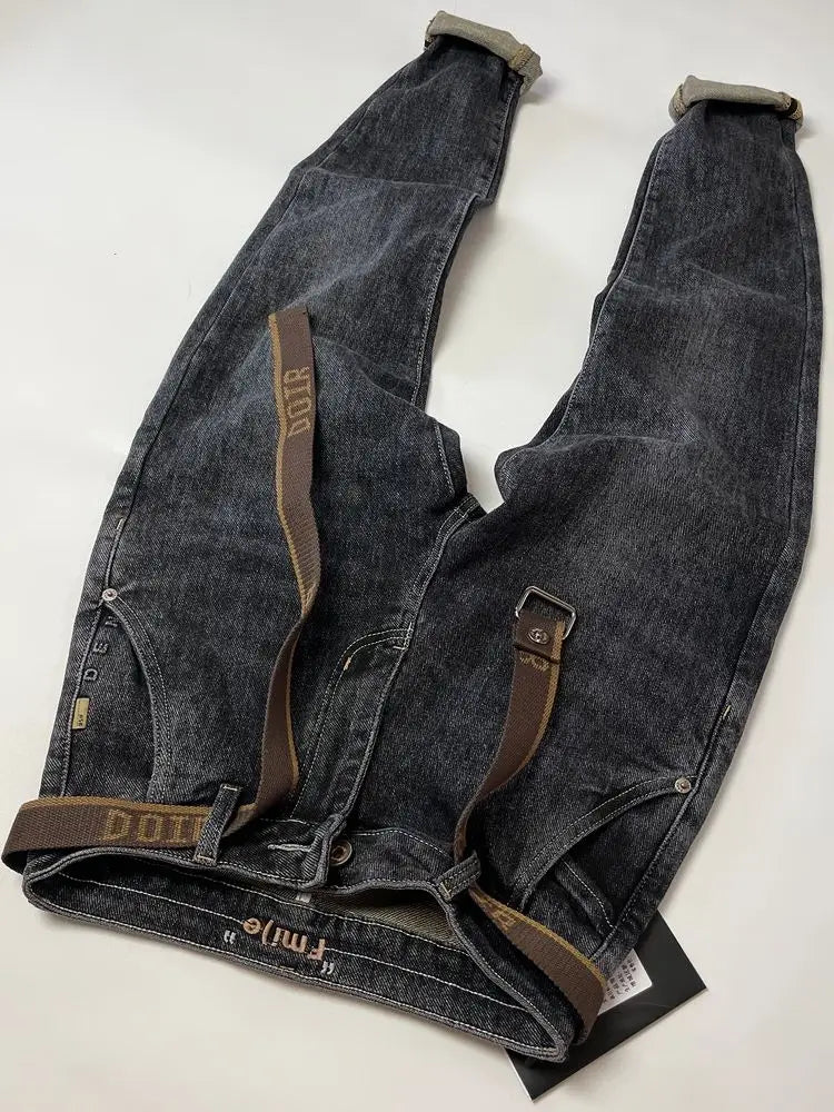 High Quality Fashion Luxury Washed Men's Slim Jeans Elasticity Black and Gray Classic Designer Cargo Denim Boyfriend Jeans Men