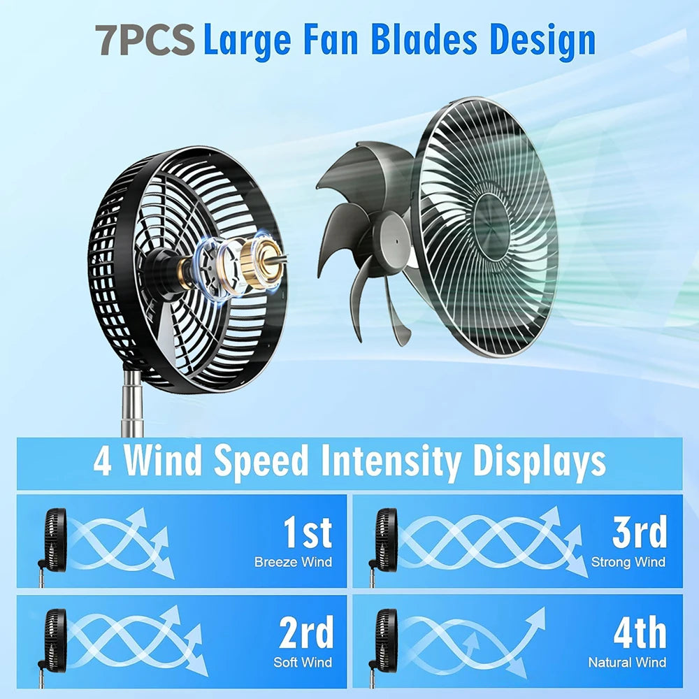 Home Bedroom Outdoor Camping Foldable Vertical Desktop Electric Fan Remote Control Silent Timed Left Right Rotation Black Fan