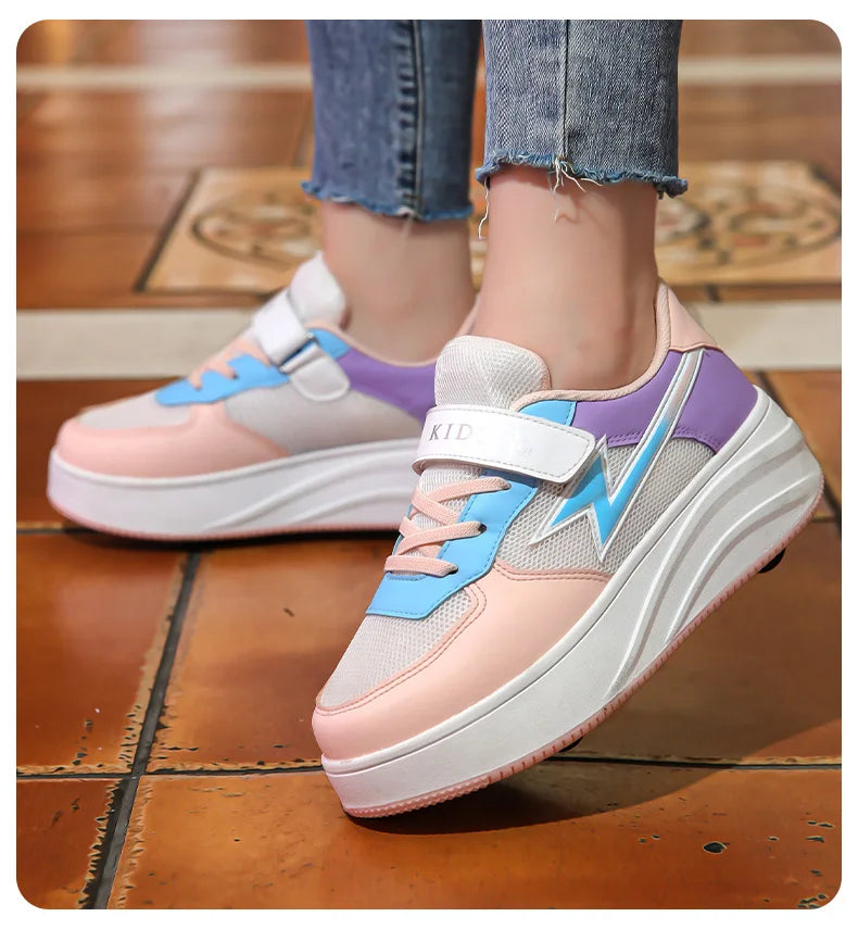 Children's walking shoes Girls 2025 new breathable roller skates boys primary school four wheel roller shoes can walk and slide