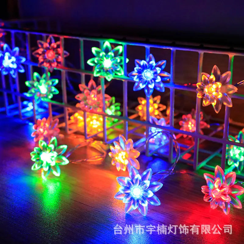 Lotus Flowers String Lights AA Battery LED Decoration Street Garland holiday Lights for Garden Furniture Terrace Decor Light
