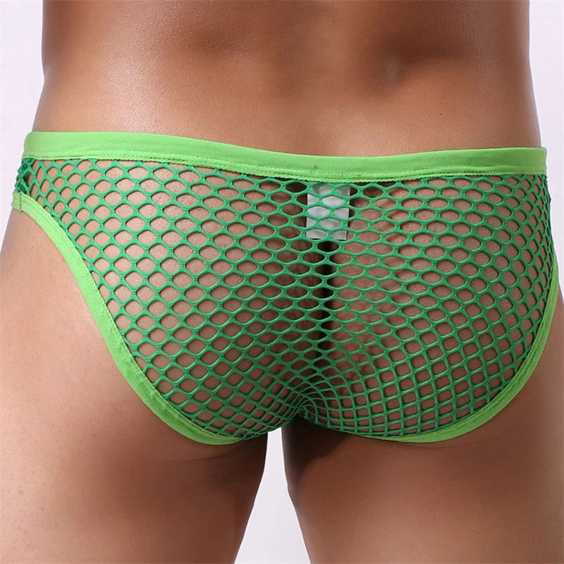 Sexy Mesh Men Underwear Jockstrap Men Briefs Breathable Fishnet Big Pouch Panties Hollow Brief Cueca hombre Male Underpants
