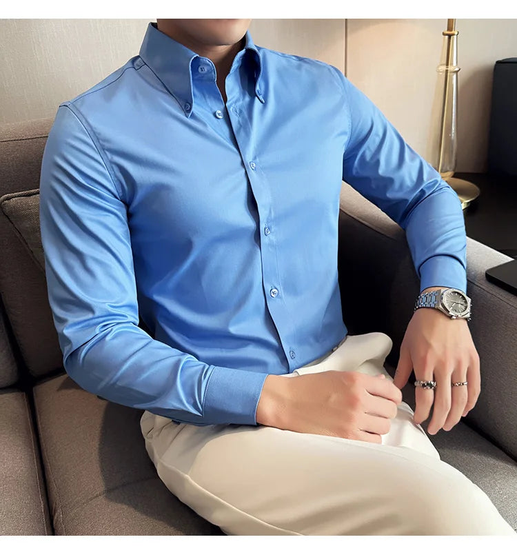 High Quality Versatile Business Casual Shirt Men Korean Fashion Long Sleeved Slim Fit Shirt Office Work Uniform Men Clothing 6XL