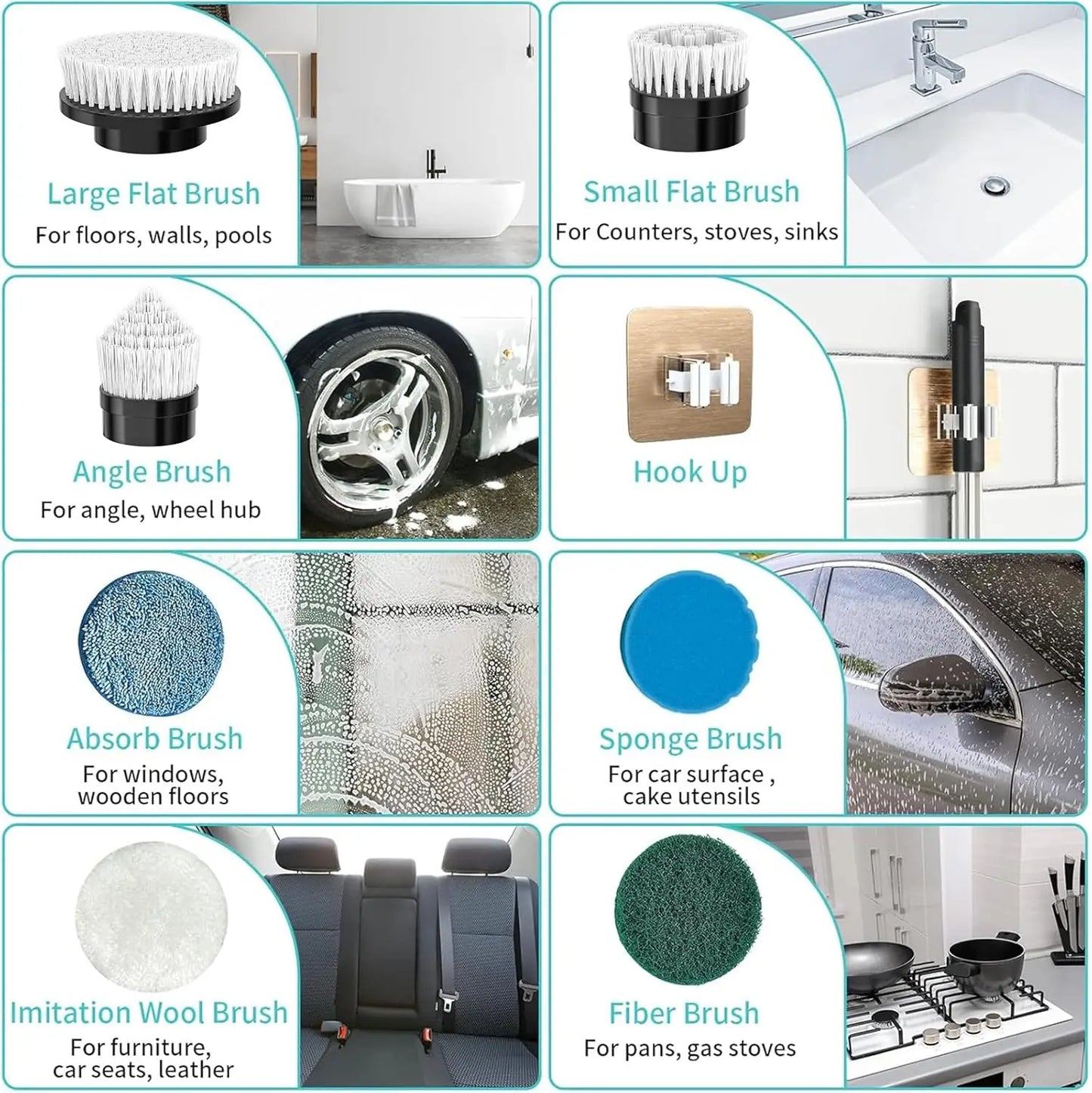 Electric Cleaning Brush with 7PCS Heads Bathroom Kitchen Cordless Handheld Shower Scrubber Spin Cleaner Multifunctional Cleaner