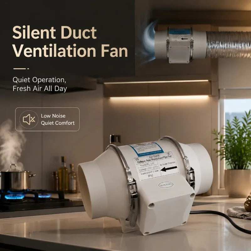 4/5/6 Inch Exhaust Flue Fan Remote Control Mixed Flow Inline Fan 220V High Speed Quiet Exhaust Fan For Home Vents