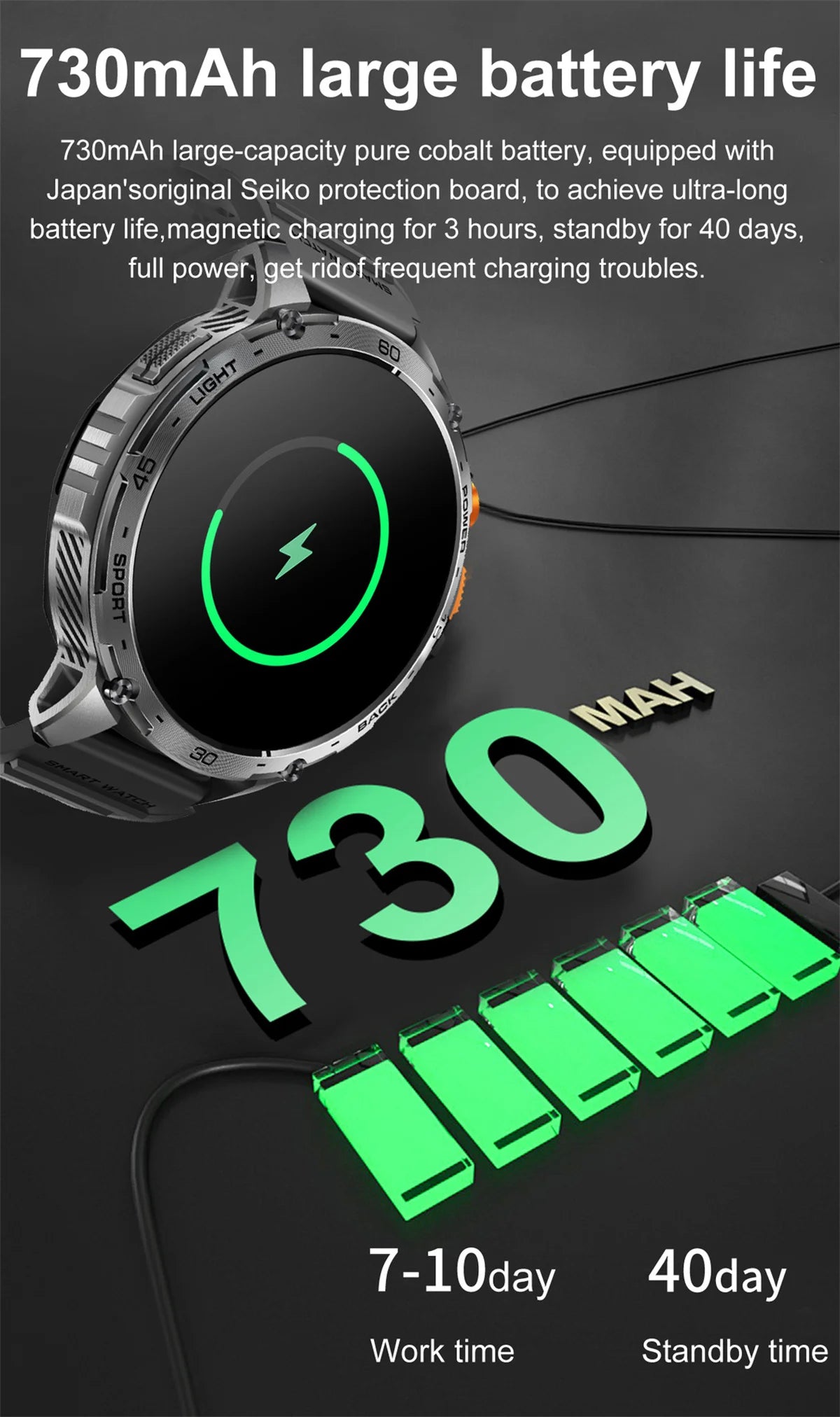 K69 Smart Watch 1.75inch Amoled Screen LED Flashlight Men Bluetooth Call Sports Fitness Tracker Health Monitor Smartwatch