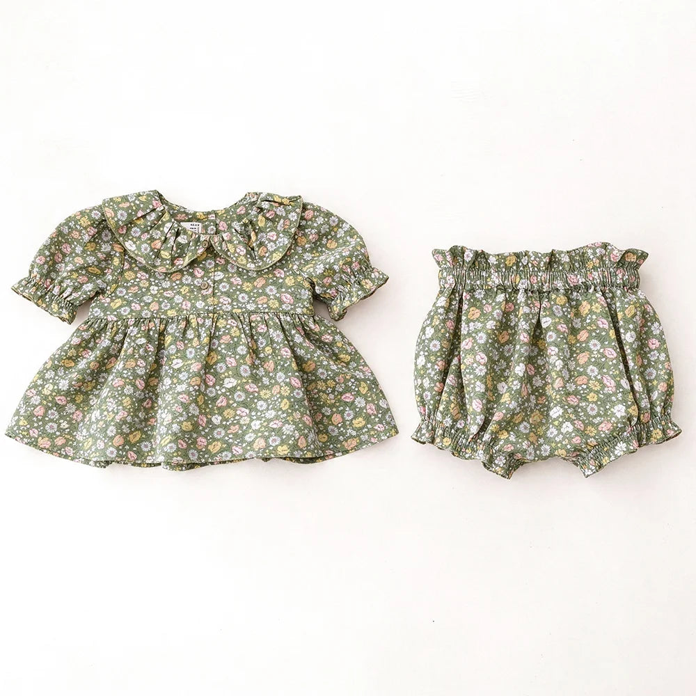 2Pcs Baby Girl Clothing Sets Summer Cotton Infant Baby Girl Outfits Blouse + Bottom Toddler Girl Clothes