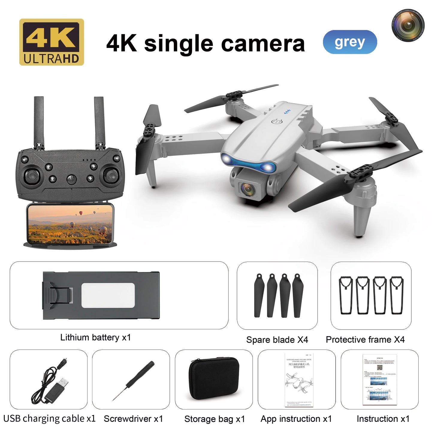 White Gray E88E99 Lighting Screen Control Mini Drone Dual Camera Optical Flow Fixed Height HD Aerial Photography Quadcopter