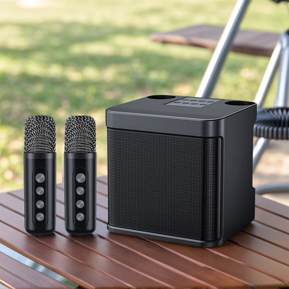 Karaoke Machine with 2 Wireless Microphones Wireless Portable BT Speaker Support BT/USB/TF Card/Aux 1500mAh for Karaoke Party