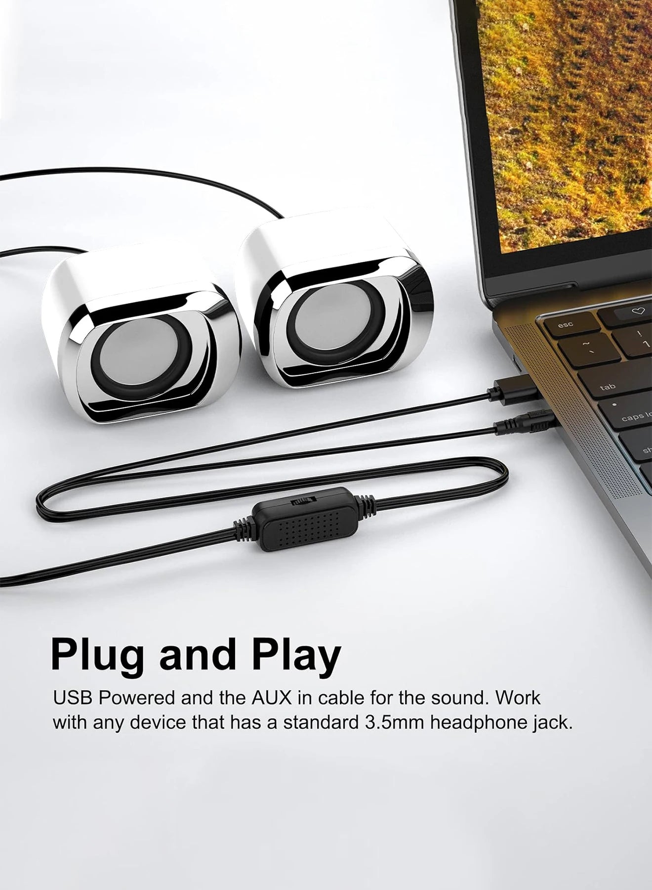 Computer Speaker - Compact and Delicate Laptop Speakers with Volume Control and 3.5 Mm Audio Plug, USB-Powered Desktop Speaker
