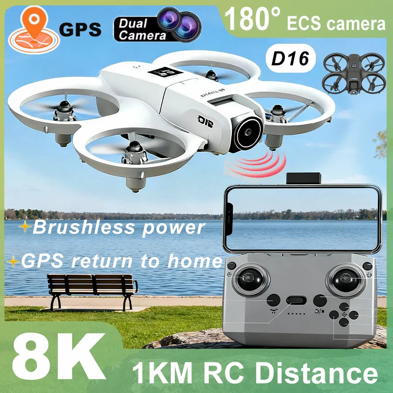 D16 Mini RC Quadcopter Drone Wide Angl 1080P HD Dual Camera 5G WIFI FPV UAV Obstacle Avoidance Optical Flow Perfect  Outdoor Toy
