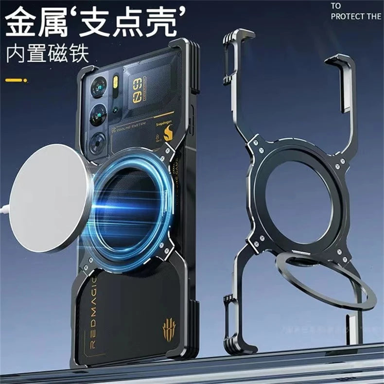 Magnetic Case For Nubia Redmagic 10 Pro Plus 9S 10s Red Magic 9 Pro+ 5G Aluminium Alloy Metal Borderless Bracket Cooling Cover