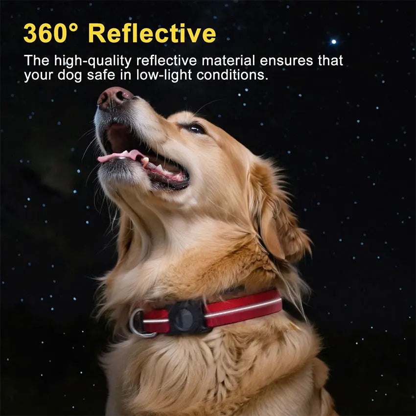 All Seasons 360Reflective Polyester Dog Collar Airtag Protect Case IP68 Waterproof Full Body Covered Airtag Collar Holder