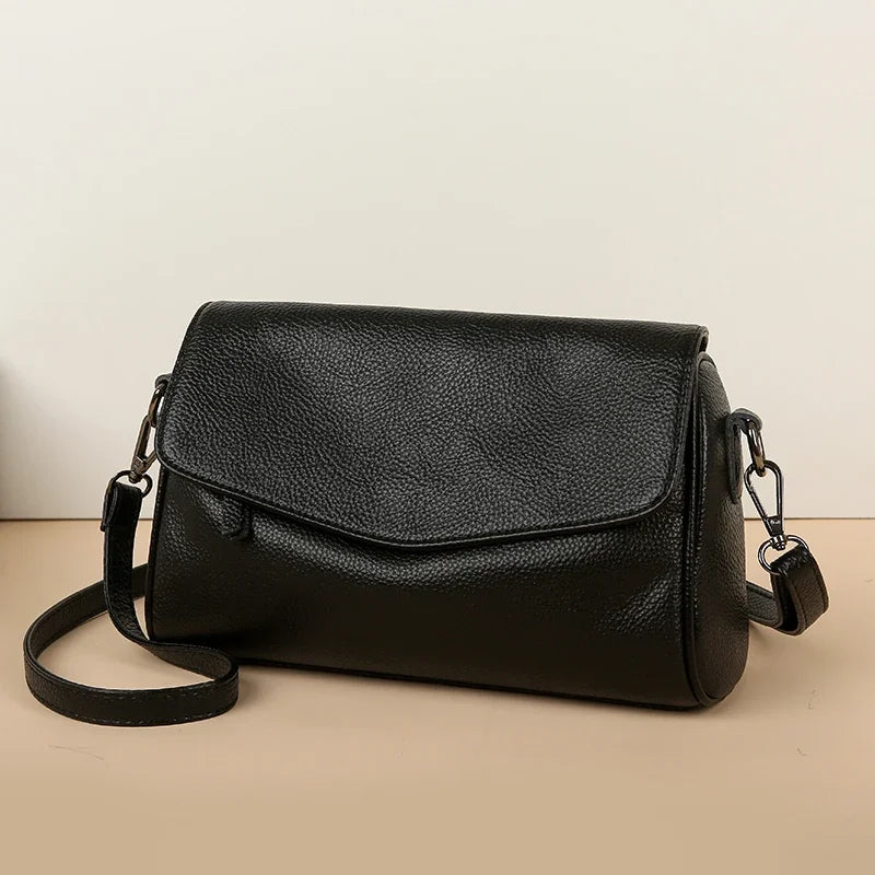 Luxury Solid Color Genuine Leather Ladies Messenger Bag 100% Soft Cowhide Shoulder Crossbody Bags For Women 2026 Female Handbags