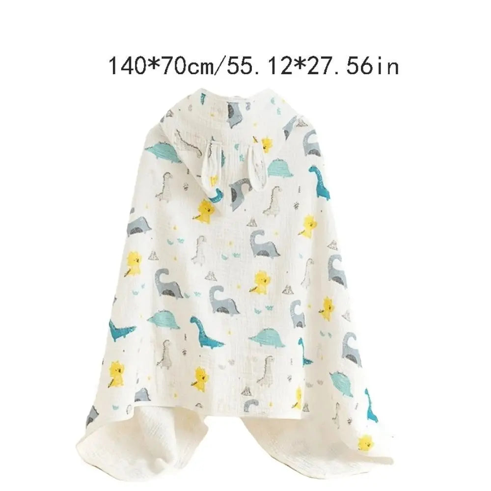 Warm Cartoon Printed Baby Gauze Bath Towel Four Layer Comfortable Hooded Bathrobe Soft Absorbent Infant Bathrobe Sleepwear