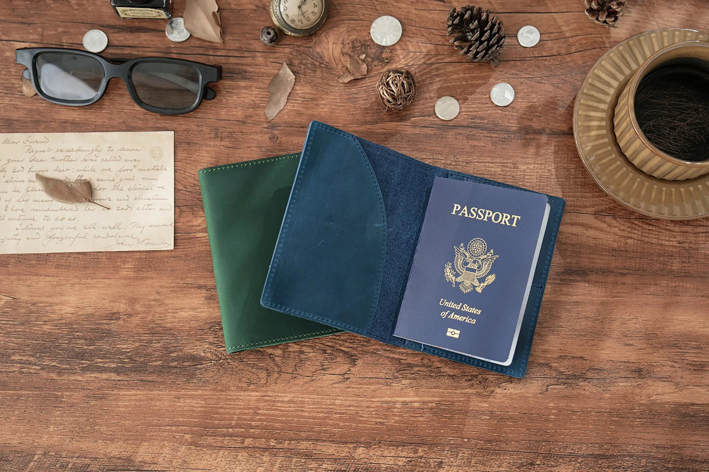 Leather Passport Holder for Travel Essentials, Slim Passport Cover Case Travel Wallet Bifold Credit Card Bag for Women Men