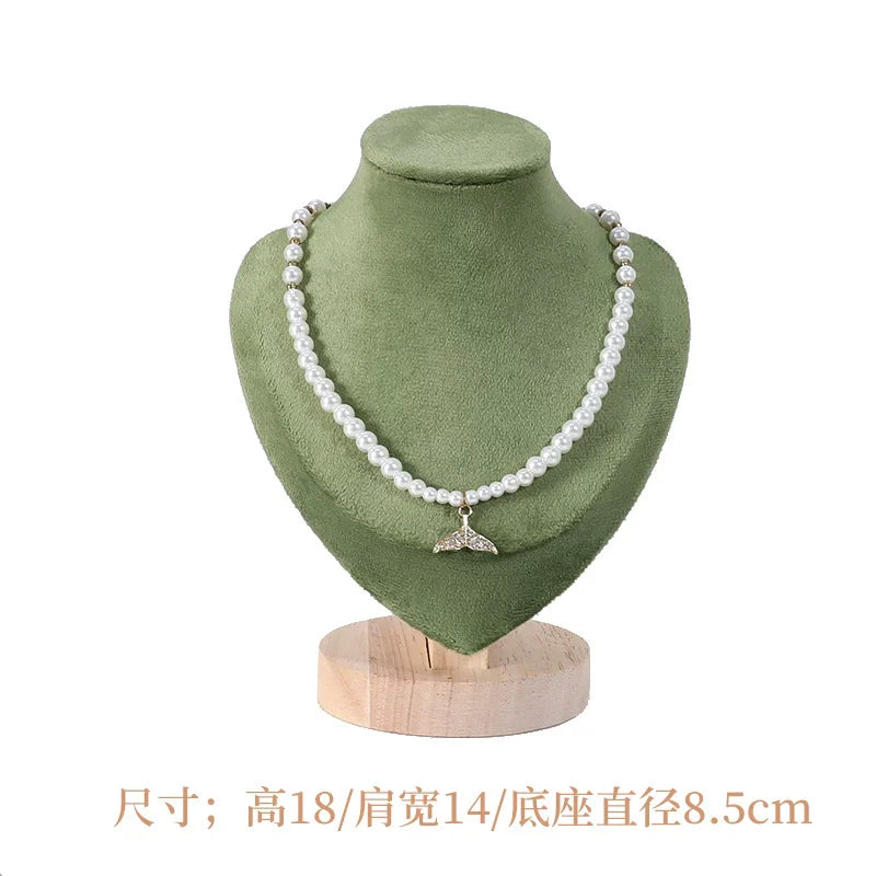 Solid wood green velvet jewelry display stand ring stud necklace pendant bracelet storage and display stand