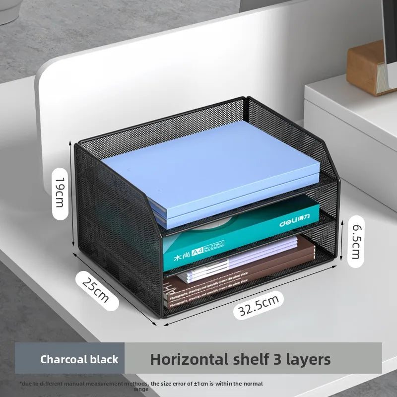 4 Trays Paper Organizer Letter Tray with Handle-Mesh Desk File Organizer, Paper Sorter Desk Organizer for Office, Home or School