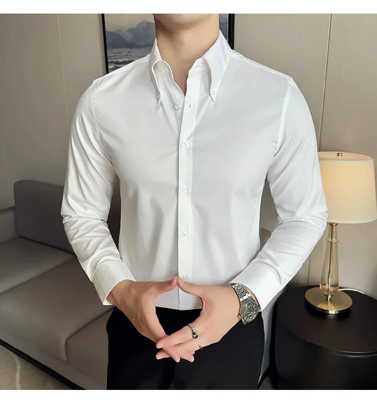 High Quality Versatile Business Casual Shirt Men Korean Fashion Long Sleeved Slim Fit Shirt Office Work Uniform Men Clothing 6XL