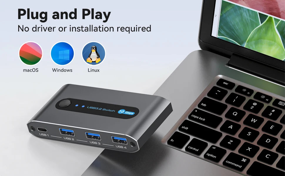 USB C Switch 2 Computers Share USB C & A Devices 10Gbps 4 Port USB 3.2 Switcher 2 PC for PC Laptop Share Keyboard Mouse