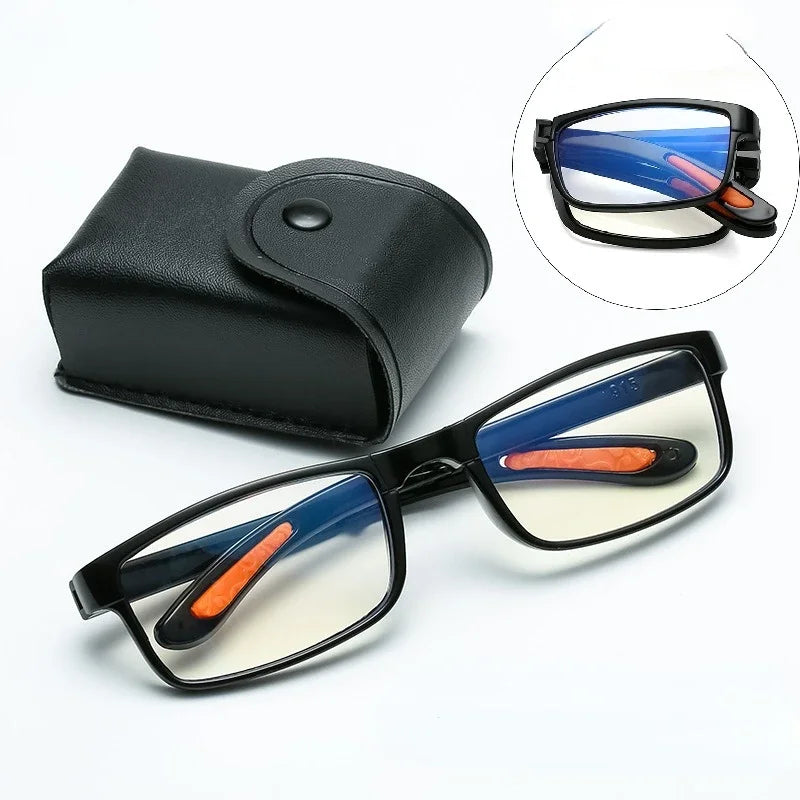 Portable Glasses Men Women Folding Reading Glasses with Case Anti Blue Light Eyeglasses Presbyopia Retro Unisex Pocket Glasses
