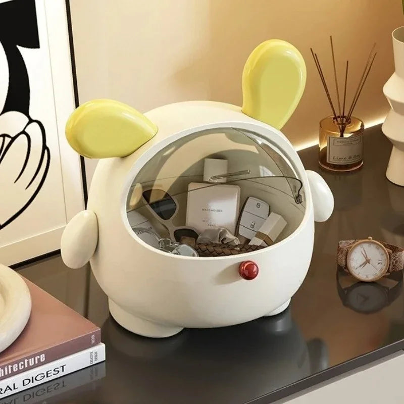 Kawaii Korean Storage Rack Desktop Rabbit Storage Box Desk Organizer Bin Cute Student Girls Hair Accessories Stationary Storage
