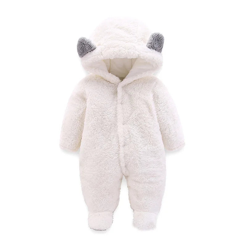 OLEKID 2025 Autumn Winter Newborn Baby Rompers Hooded Thick Warm Baby Girls Jumpsuit Toddler Boys Overalls Infant Fleece Outfit