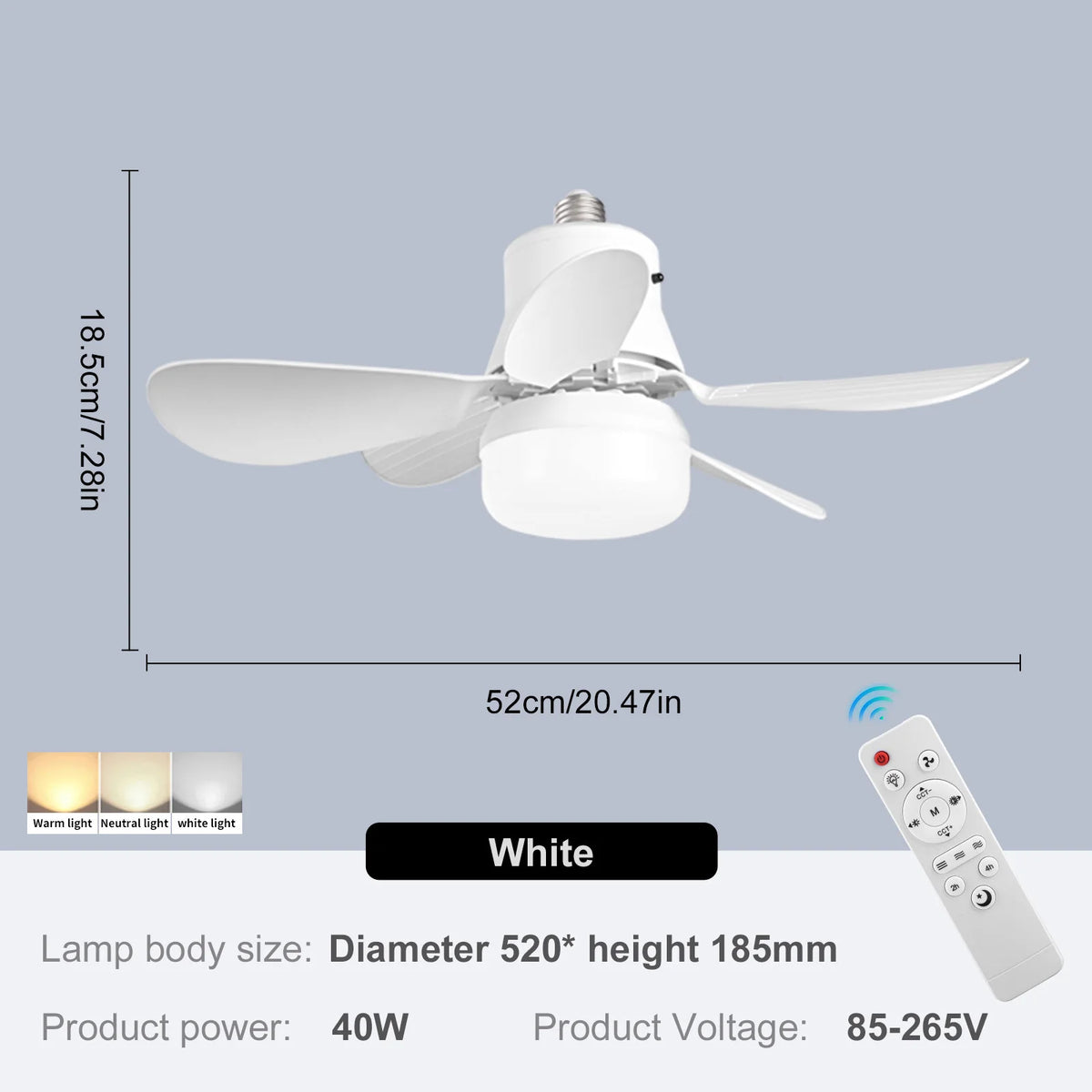 2-in-1 Socket Ceiling Fans Lights with Remote Control Timing 3 Speed Adjustable for Bedroom Kitchen Office Home for Living Room
