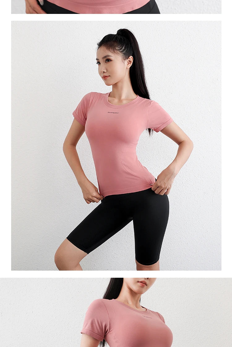 Fitness breathable short-sleeved yoga wear female tops high elasticity running quick-drying clothes sports tights t-shirt