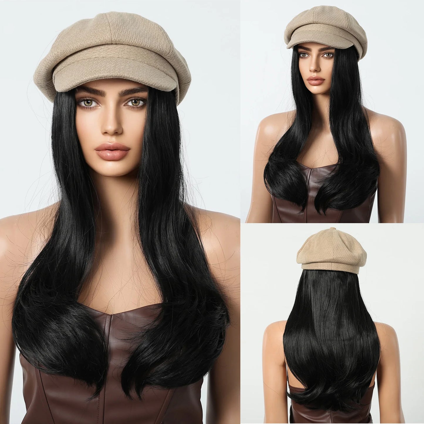 Hat Wig Blonde Hair Extension with Cap Synthetic Hair Layered Straight Wig for Women Daily Natural Heat Resistant Easy to Use