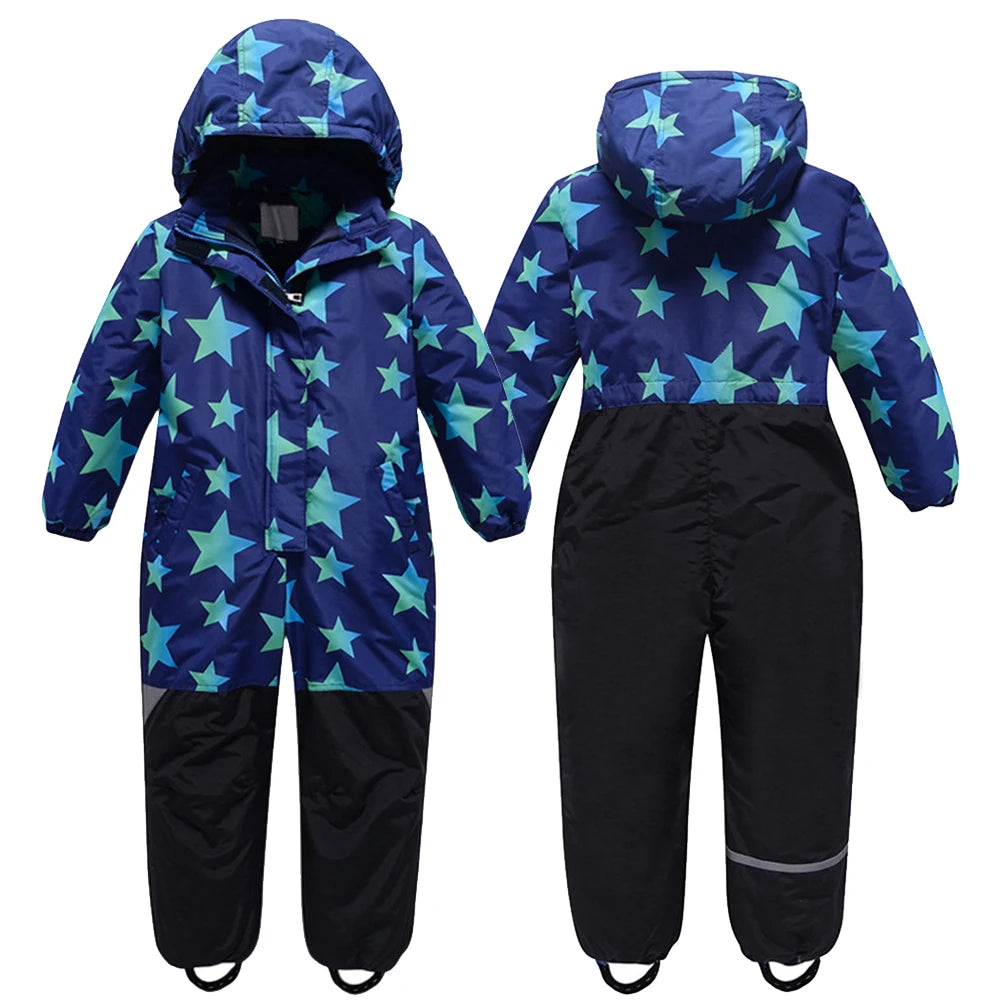 Children's Warm Snowboarding Wear,Winter Boys Girls Jumpsuit,Kids Ski Suits,One-piece Hooded Waterproof Windproof Outdoor -20℃