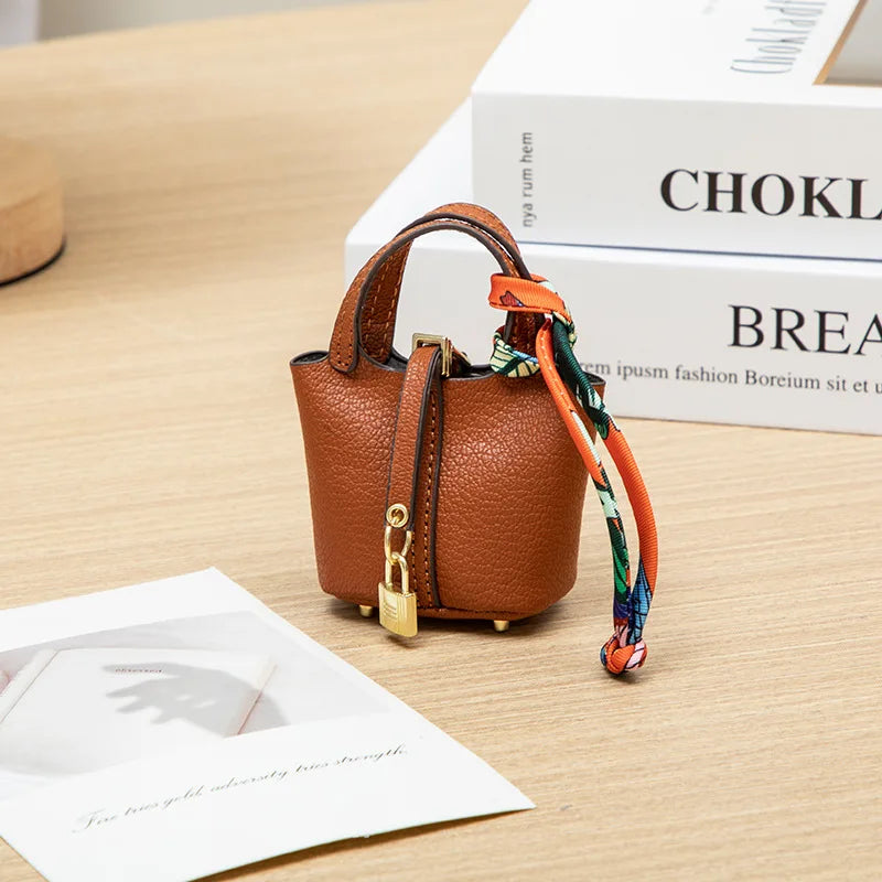 New Mini House Small Bag Leather Handheld Portable Hand Rope Bluetooth Earphone Bag Zero Wallet Multi Functional Small Bag