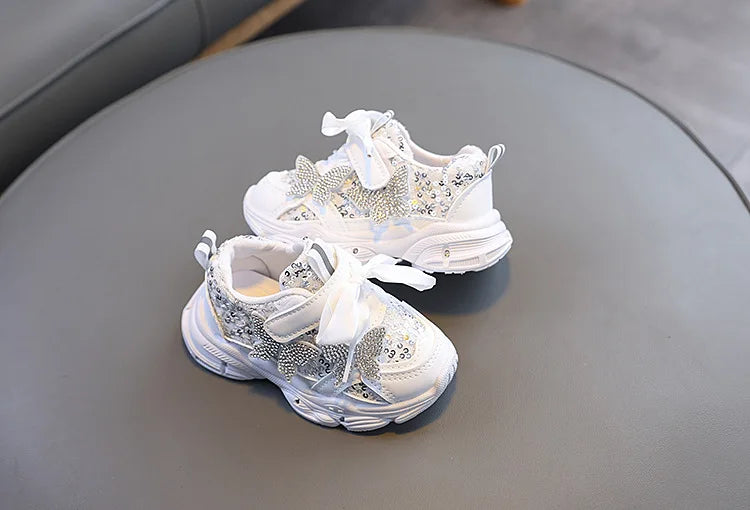 Children Shoes 2026 New Spring Toddler Girls Sport Shoes Bling Bling Soft Sole Breathable Outdoor Tennis Fashion Kids Sneakers