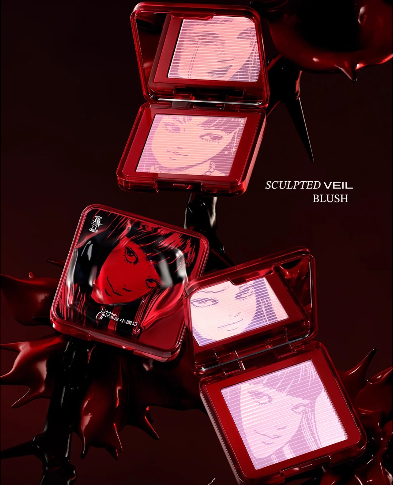 Little Ondine Fujiang 3D Floating Shadow Blush Palette Lip Tint Eyeliner Pencil Mascara blush Liquid Lipstick Facial Makeup