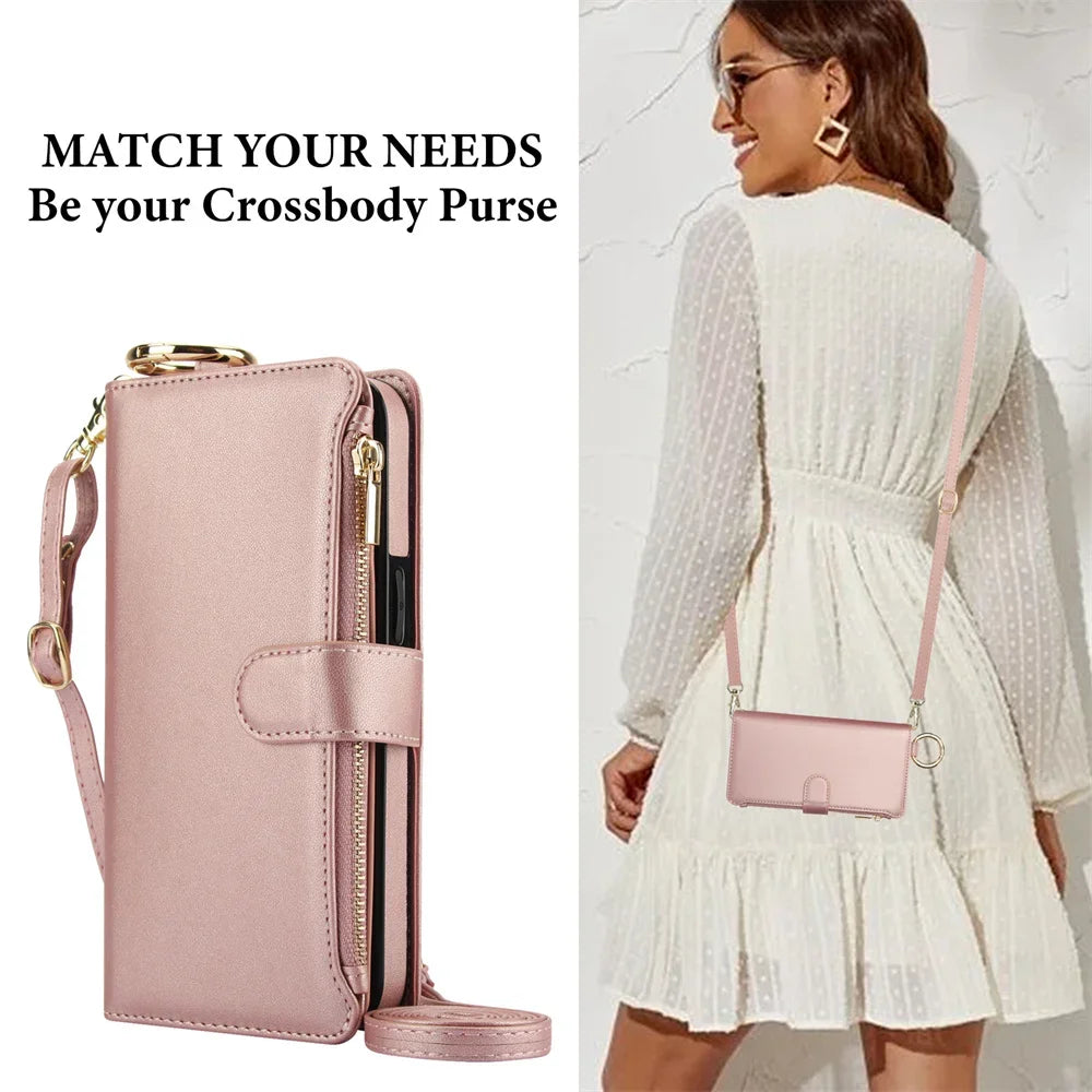 Crossbody Wallet Phone Case For Samsung Galaxy S23 S21 FE S24 S22 Plus S25 Ultra A13 A14 A15 A52 A52S A53 A54 A55 A72 A73 5G