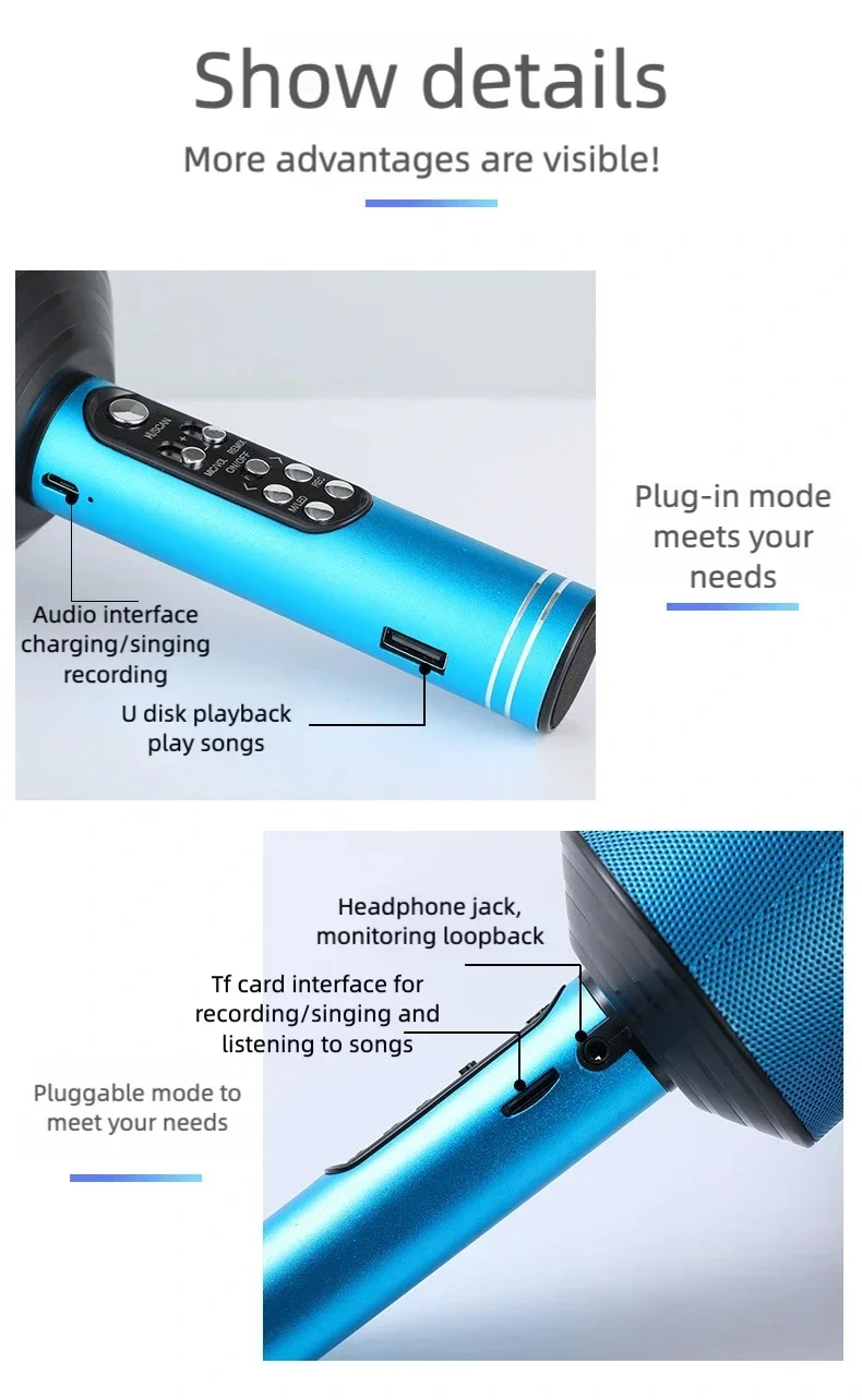 Karaoke Microphone for Kids & Adults - Bluetooth Microphones Singing Mic with Disco Lights, Echo Effect, Built-in Speaker