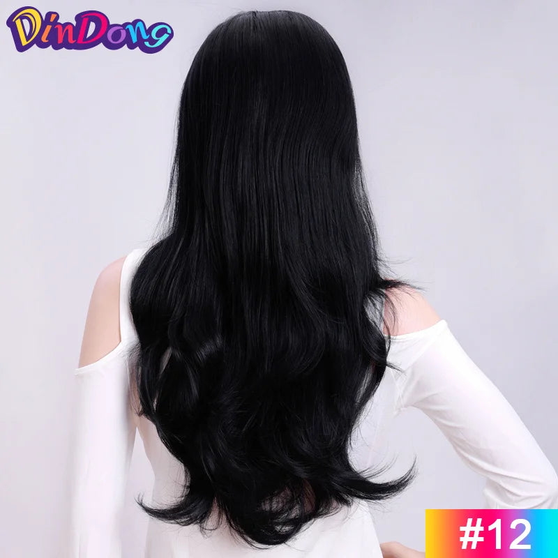 24 Inch Long Wavy Head Tied  3/4 Half Wigs With Clips In, Synthetic Fibers Hair Extension Wigs For Women