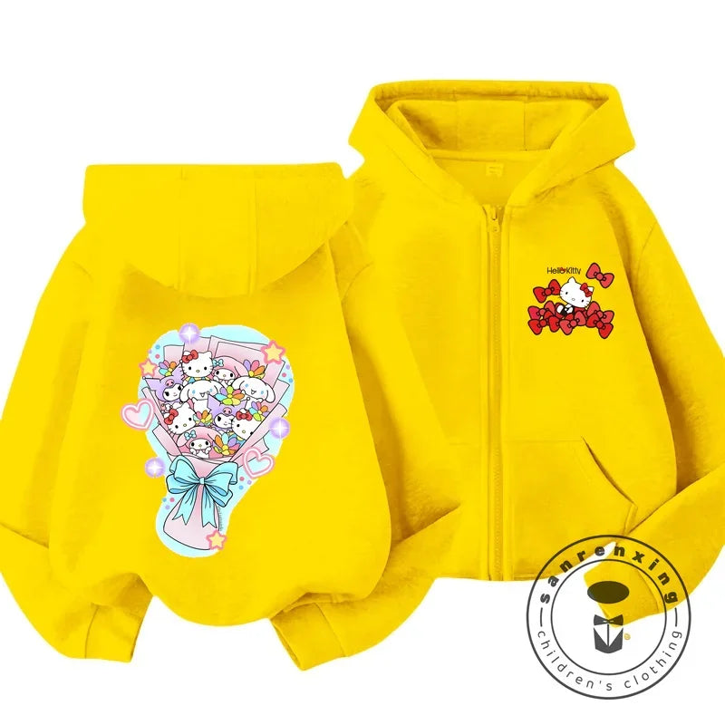 Boys Girls Hello Kitty Hoodies Long Sleeves Cartoon Sweatshirt Baby Children Clothing Autumn Zipper Cardigan Kids Street Wear