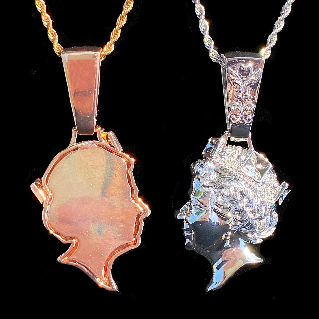 Aokaishen Iced Out United kingdom Queen Head Necklace Pendant  for Men Real Gold Plated 5A Cubic Zirconia Hip Hop Jewelry