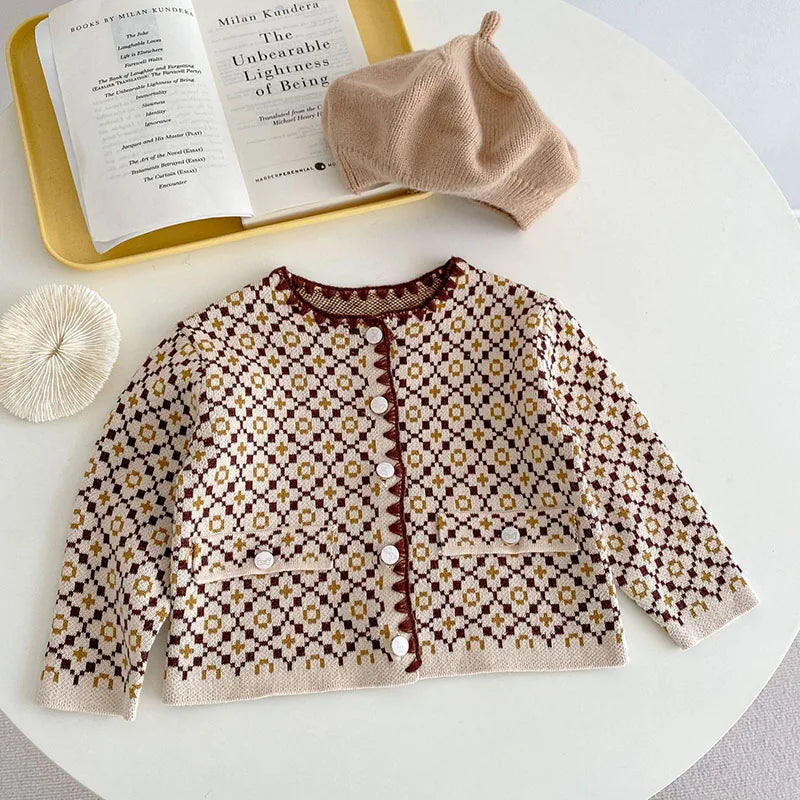 Autumn Baby Clothes Sweater Set Infant Girls Knit Sweaters Cardigan Jacket Blommer 2 Pcs