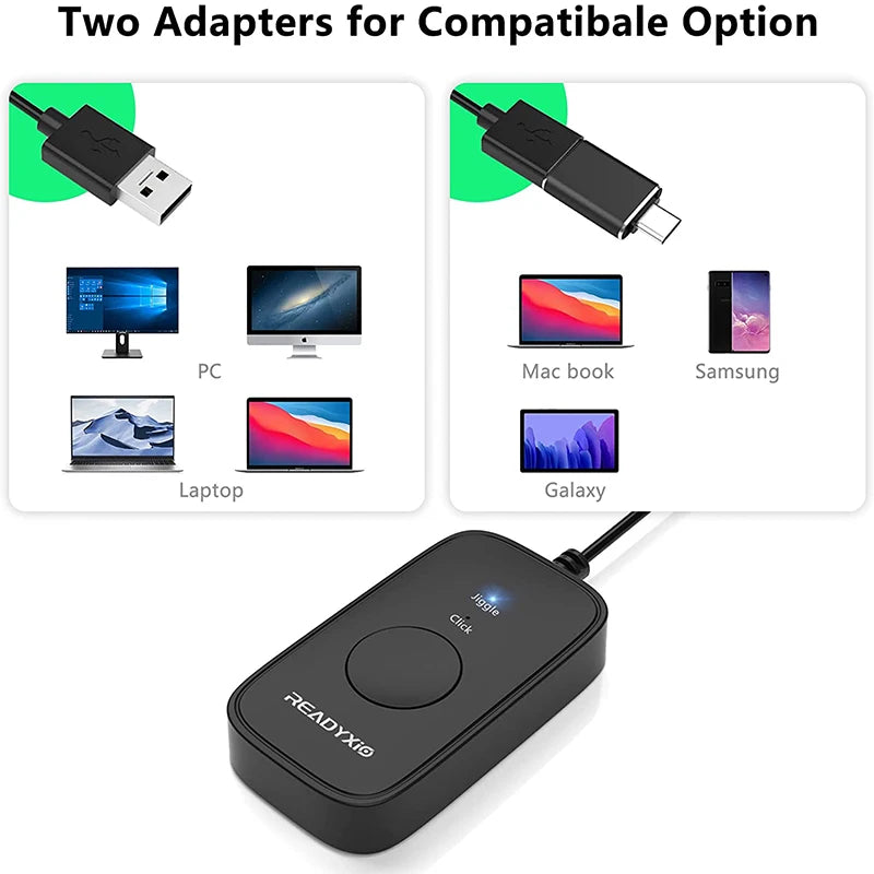 2 in 1 USB Mouse Jiggler Undetectable Mouse Mover Automatic Computer Mouse Mover Jiggler Keeps Computer Awake Simulate Mouse